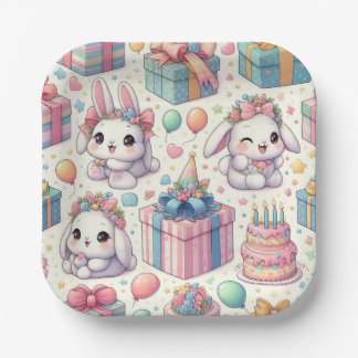 Cute Baby Bunnies Birthday Party Plates