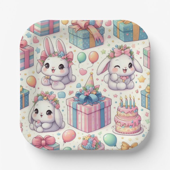 Cute Baby Bunnies Birthday Party Plates (Front)