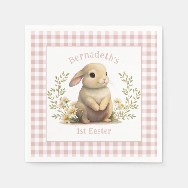 Cute Baby Bunny 1st Easter Party Napkin (Front)