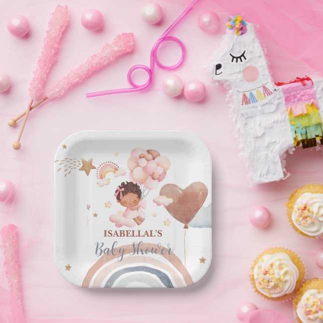 Cute baby bunny African american kids baby shower Paper Plate (Party)