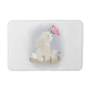 Cute baby Bunny and butterfly. Bath Mat