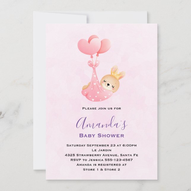 Cute Baby Bunny in a Heart Blanket Baby Shower Invitation (Front)