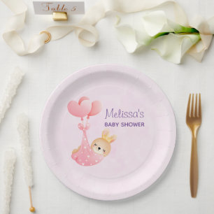  Cute Baby Bunny in a Heart Blanket Baby Shower Paper Plate