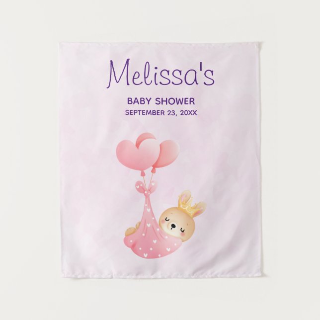 Cute Baby Bunny in a Heart Blanket Baby Shower Tapestry (Front)