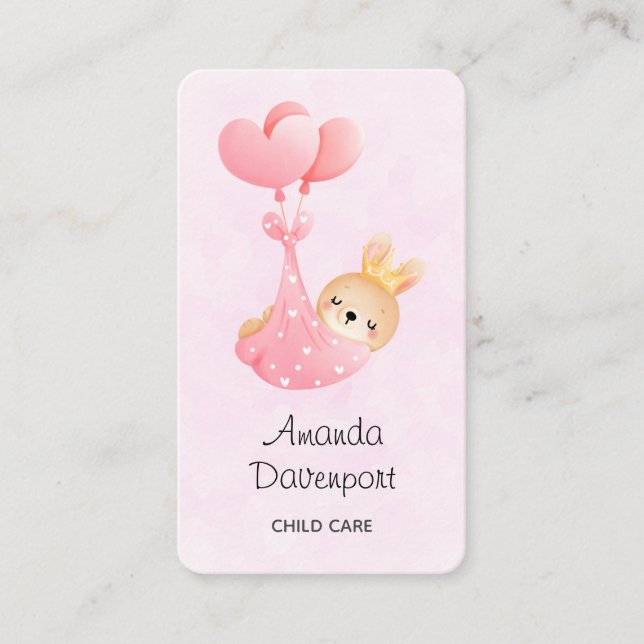 Cute Baby Bunny in a Heart Blanket Business Card (Front)