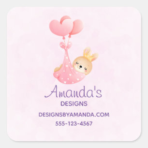 Cute Baby Bunny in a Heart Blanket Business Square Sticker