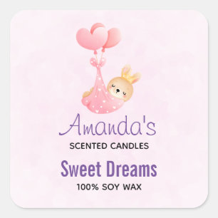 Cute Baby Bunny in a Heart Blanket Candle Biz Square Sticker