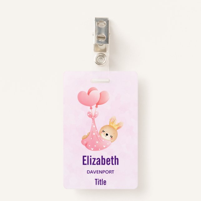 Cute Baby Bunny in a Heart Blanket ID Badge (Front with Clip)