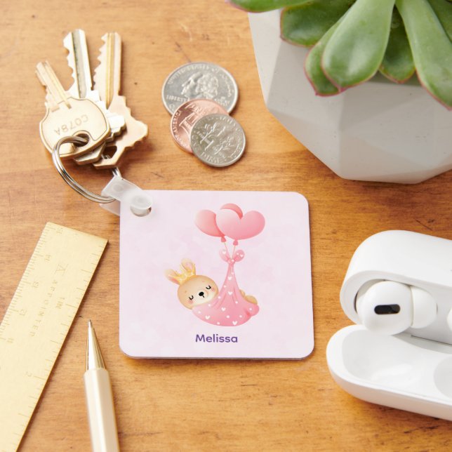 Cute Baby Bunny in a Heart Blanket Key Ring (Desk)
