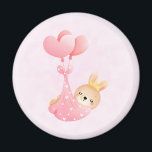 Cute Baby Bunny in a Heart Blanket Magnet<br><div class="desc">A magnet with an adorable illustration of a little brown baby bunny wearing a tiny golden crown. Carried by balloons in a pink heart blanket.</div>