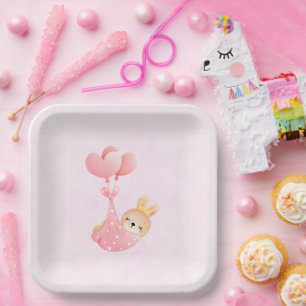 Cute Baby Bunny in a Heart Blanket Paper Plate