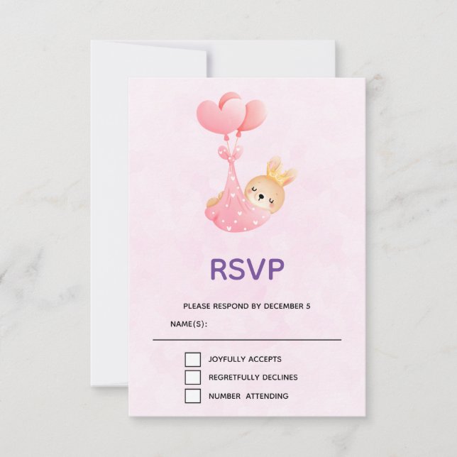 Cute Baby Bunny in a Heart Blanket RSVP Card (Front)