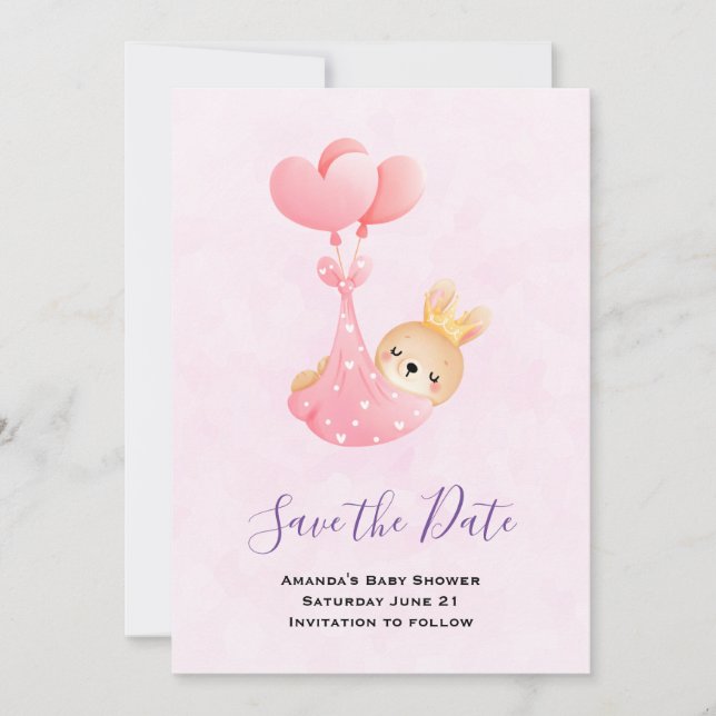 Cute Baby Bunny in a Heart Blanket Save The Date (Front)