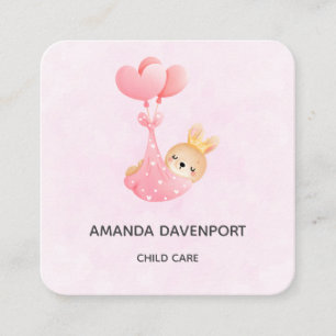 Cute Baby Bunny in a Heart Blanket Square Business Card