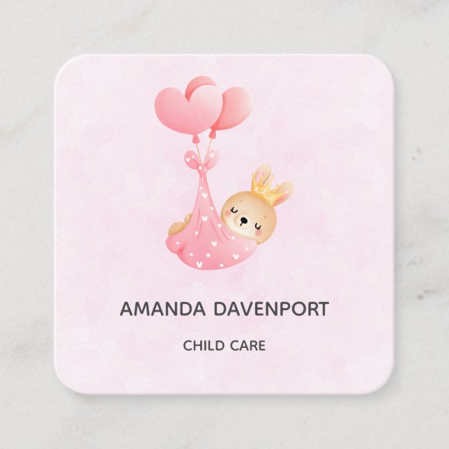 Cute Baby Bunny in a Heart Blanket Square Business Card (Front)