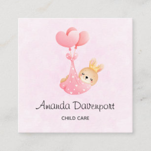 Cute Baby Bunny in a Heart Blanket Square Business Card