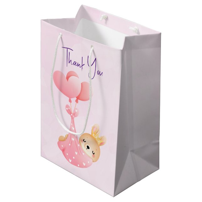 Cute Baby Bunny in a Heart Blanket Thank You Medium Gift Bag (Front Angled)