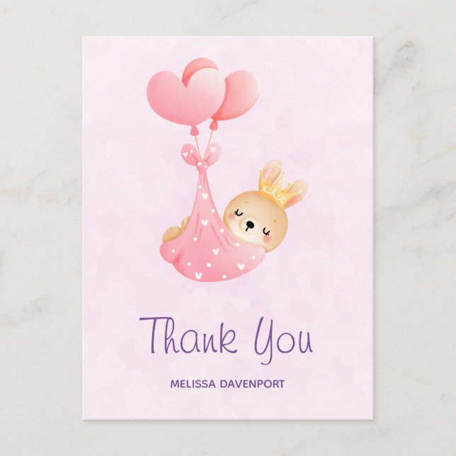 Cute Baby Bunny in a Heart Blanket Thank You Postcard (Front)