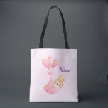 Cute Baby Bunny in a Heart Blanket Tote Bag<br><div class="desc">A tote bag with an adorable illustration. A little baby bunny wearing a tiny golden crown. Carried by balloons in a pink heart blanket.</div>