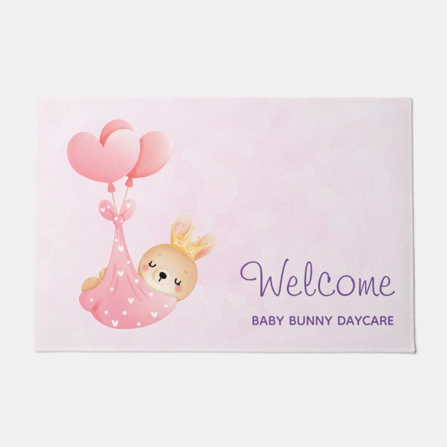 Cute Baby Bunny in a Heart Blanket Welcome Doormat (Front)