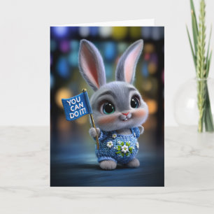 Cute Baby Bunny in Blue Overalls "You Can Do It" Card