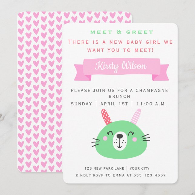 Cute Baby Bunny | Meet & Greet New Baby Invitation (Front/Back)