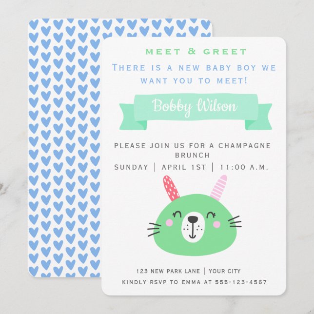 Cute Baby Bunny | Meet & Greet New Baby Invitation (Front/Back)