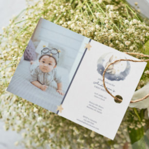 Cute Baby Bunny on a Moon Kid's Birthday Invitation