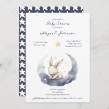 Cute Baby Bunny on a Moon with Stars Baby Shower