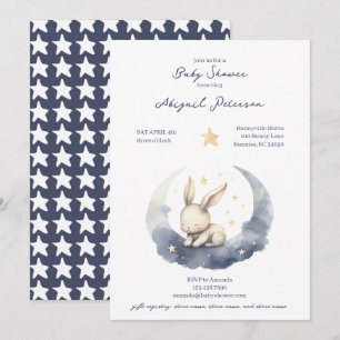 Cute Baby Bunny on a Moon with Stars Baby Shower Invitation