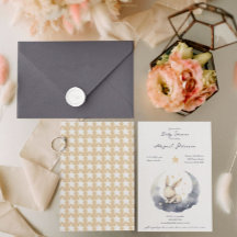 Cute Baby Bunny on a Moon with Stars Baby Shower