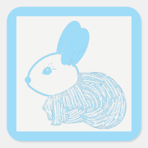 Cute Baby  Bunny on Blue Square Sticker