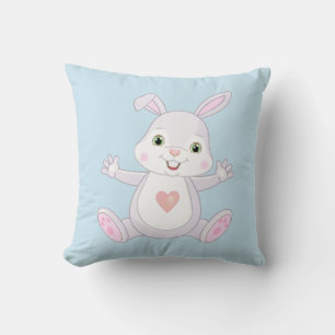 Cute Baby Bunny on Light Blue Cushion