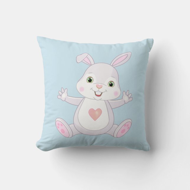 Cute Baby Bunny on Light Blue Cushion (Front)