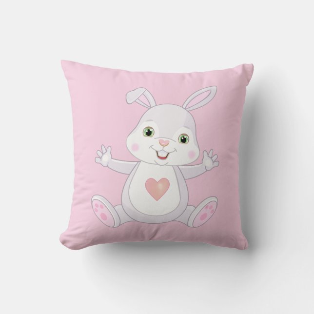Cute Baby Bunny on Light Pink Throw Pillow (Front)