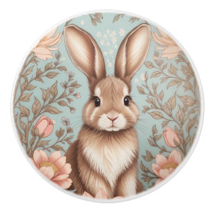 Cute Baby Bunny Pastel Floral Ceramic Knob