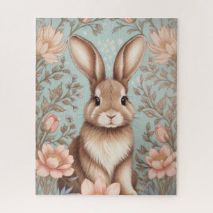 Cute Baby Bunny Pastel Floral Jigsaw Puzzle