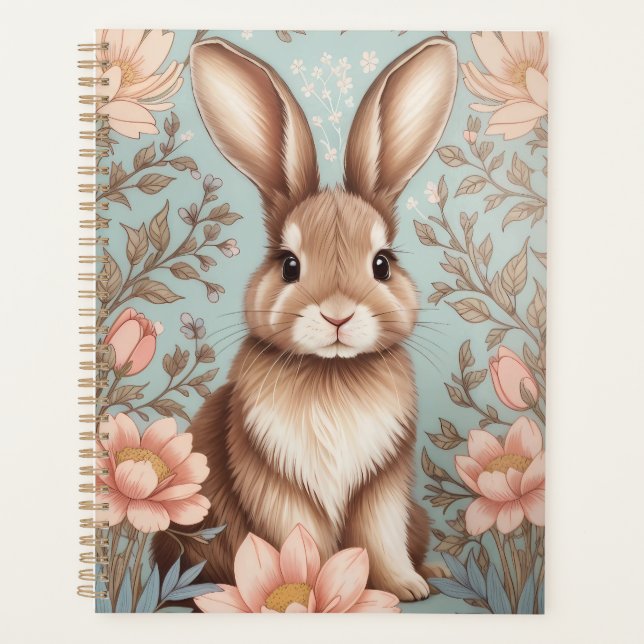 Cute Baby Bunny Pastel Floral  Planner (Front)
