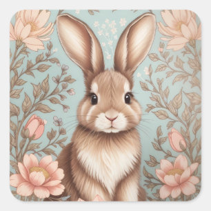 Cute Baby Bunny Pastel Floral  Square Sticker