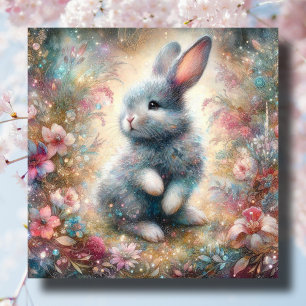 Cute Baby Bunny Pastel Flowers Christian Easter Holiday Card