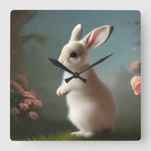 Cute Baby Bunny Portrait Square Wall Clock