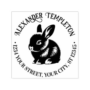 Cute Baby Bunny Rabbit Name Return Address #1P Self-inking Stamp