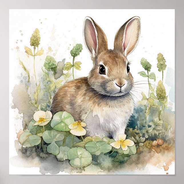 Cute Baby Bunny Rabbit Watercolor Poster (Front)