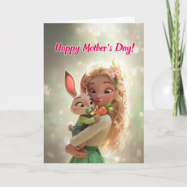Cute Baby Bunny w/ Carrot for Happy Mama's Day Card (Front)