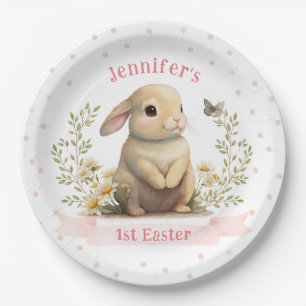 Cute Baby Bunny with Butterfly 1st Easter Party Paper Plate