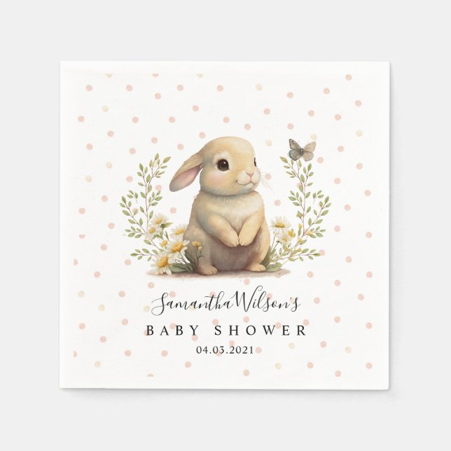 Cute Baby Bunny with Butterfly Baby Shower Napkins (Front)