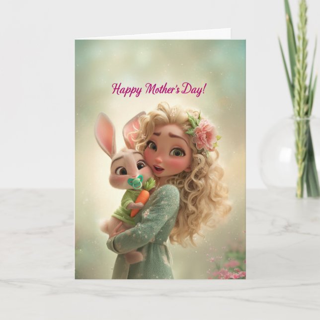 Cute Baby Bunny with Carrot Happy Mother’s Day Card (Front)