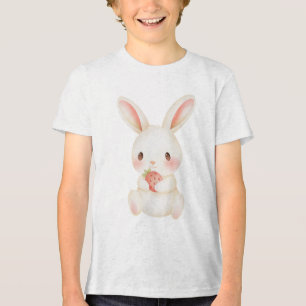 Cute Baby Bunny with Strawberry Illustration Tri-Blend Shirt