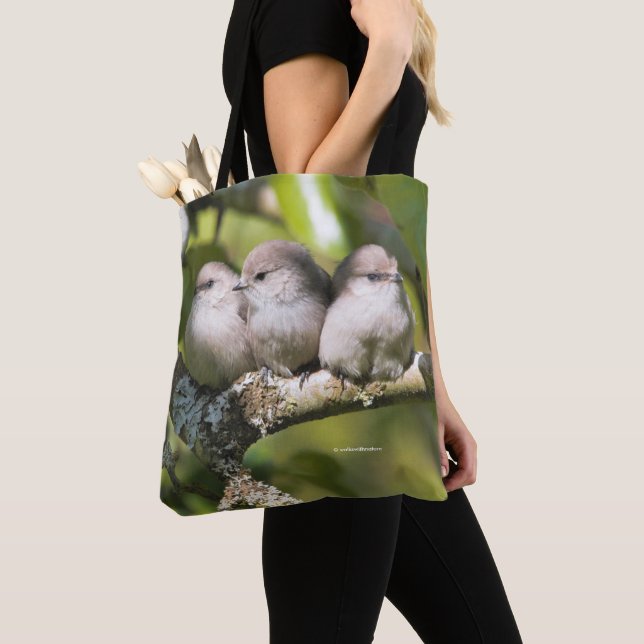 Cute Baby Bushtit Songbirds in the Pear Tree Tote Bag (Close Up)