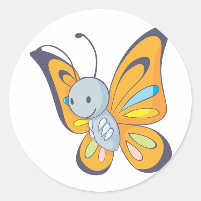Cute Baby Butterfly Cartoon Classic Round Sticker (Front)